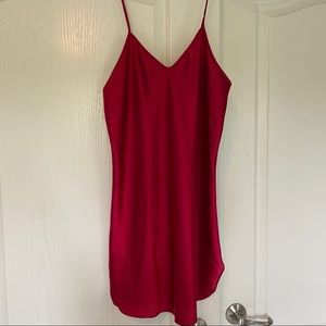 Red silk slip dress